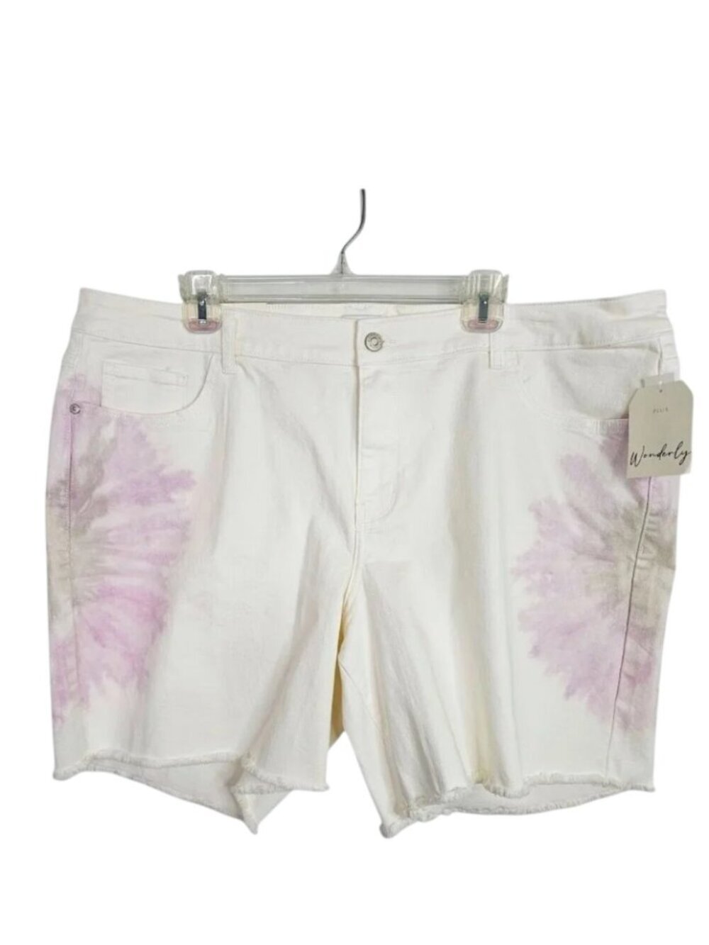 NWT WONDERLY High Rise Jean Shorts plus size 20W WHITE w PURPLE TIE DYE Denim